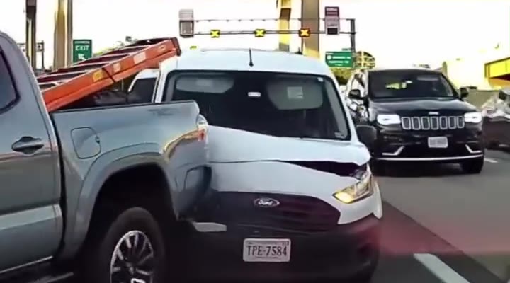 Pickup truck collision with a van in traffic